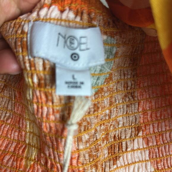 Fe Noel x Target Mixed Paint Print Knotted Crop Tank Top Linen Floral Smocked L - Picture 7 of 9